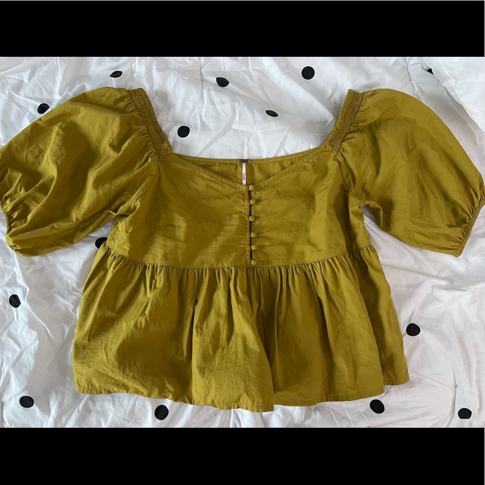 Free People Veronica Sweetheart Puff Sleeve Peplum Medium Top